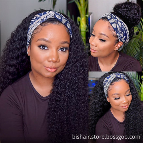 BIS 28 Brazilian 100% human hair curly wave headband  wigs seamless wigs 150 density Remy human hair wigs for black women